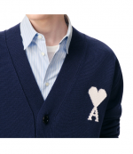 Blue Ink/Off White Ami De Coeur Wool Cotton Knit Cardigan