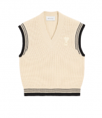 White Cream Wool Cotton Sleeveless Sweater Ami De Coeur V Neck Ribbed College Knit