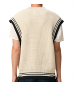 White Cream Wool Cotton Sleeveless Sweater Ami De Coeur V Neck Ribbed College Knit