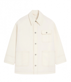 White Cream Double Faced Cotton Gabardine Worker Jacket