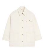 White Cream Double Faced Cotton Gabardine Worker Jacket
