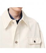White Cream Double Faced Cotton Gabardine Worker Jacket
