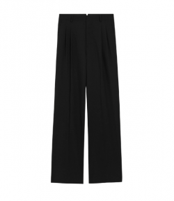 Black Wool Low Waist Wide Two Pleated Trousers