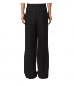 Black Wool Low Waist Wide Two Pleated Trousers