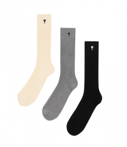 Off-White/Grey/Black 3-Pack Cotton Blend Ami De Coeur Socks