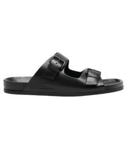 Black Nappa Leather Double Buckles Sandals