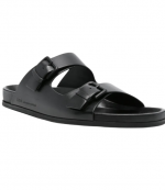 Black Nappa Leather Double Buckles Sandals
