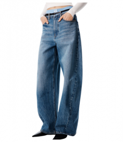 Vintage Marbled Blue Prestyle Blow Up Jeans W/ Leather Belt And Boxer