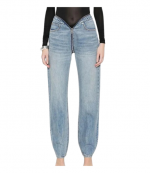 Dipped V Zip Waistband Straight Leg Jean