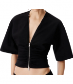 Gathered Black T-Shirt W/Continuous Loop Zipper