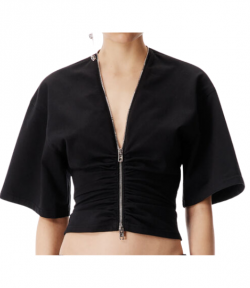 Gathered Black T-Shirt W/Continuous Loop Zipper