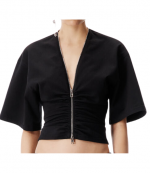 Gathered Black T-Shirt W/Continuous Loop Zipper
