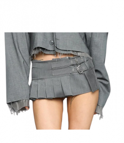 Grey Micro Pleated Suiting Skirt