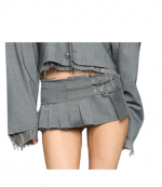 Grey Micro Pleated Suiting Skirt