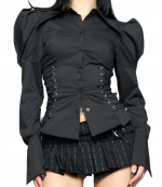 Black Puff Sleeve Corset Blouse