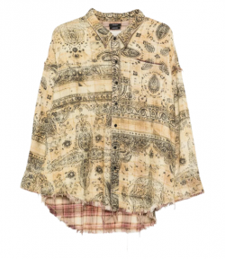 Khaki Bandana/Black Overprint Shredded Seam Drop Neck Shirt