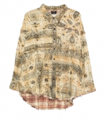 Khaki Bandana/Black Overprint Shredded Seam Drop Neck Shirt