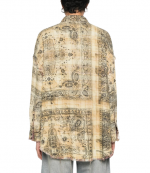 Khaki Bandana/Black Overprint Shredded Seam Drop Neck Shirt