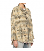 Khaki Bandana/Black Overprint Shredded Seam Drop Neck Shirt