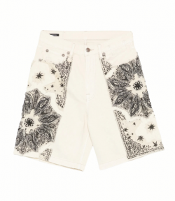 Ecru White Bandana Applique Relaxed Bermuda Shorts