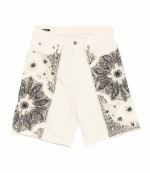Ecru White Bandana Applique Relaxed Bermuda Shorts