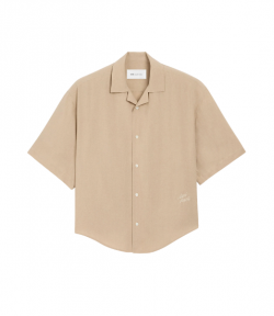 White Coffee Short Sleeve Boxy Camp Collar Shirt