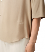 White Coffee Short Sleeve Boxy Camp Collar Shirt