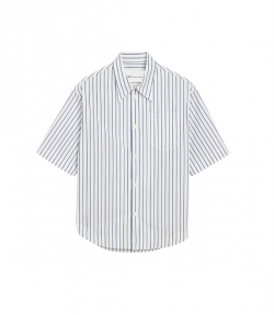 White/Ink Short Sleeve Double Stripes Wide Boxy Shirt
