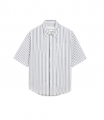 White/Ink Short Sleeve Double Stripes Wide Boxy Shirt