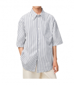 White/Ink Short Sleeve Double Stripes Wide Boxy Shirt