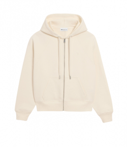 White/Cream Zipped Hoodie With Tonal Embossed Ami De Coeur