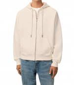 White/Cream Zipped Hoodie With Tonal Embossed Ami De Coeur