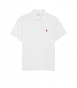 White/Red Ami De Coeur Light Pique Polo Shirt