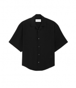 Black Short Sleeve Boxy Camp Collar Shirt