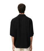 Black Short Sleeve Boxy Camp Collar Shirt