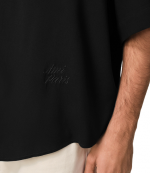 Black Short Sleeve Boxy Camp Collar Shirt
