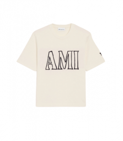 White Cream Front Back Ami Print Short Sleeve Boxy T-Shirt