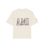 White Cream Front Back Ami Print Short Sleeve Boxy T-Shirt