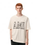 White Cream Front Back Ami Print Short Sleeve Boxy T-Shirt