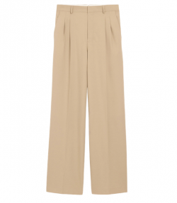 Taupe Beige Wool Low Waist Wide Two Pleated Trousers