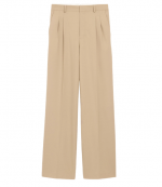 Taupe Beige Wool Low Waist Wide Two Pleated Trousers