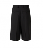 Black Two Pleats Wide Bermuda Wool Shorts
