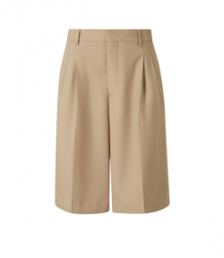 Taupe Beige Two Pleats Wide Bermuda Light Cotton Shorts