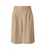 Taupe Beige Two Pleats Wide Bermuda Light Cotton Shorts