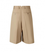 Taupe Beige Two Pleats Wide Bermuda Light Cotton Shorts