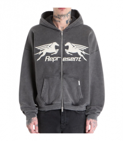 Vintage Grey Pegasus Zip Through Hoodie