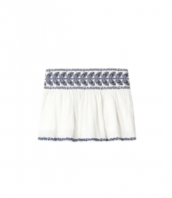 Ecru/Blue Picadilia Embroidered Cotton Miniskirt
