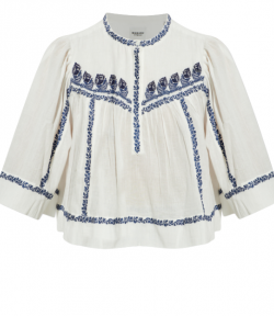 Ecru/Blue Juline Embroidered Cotton Top