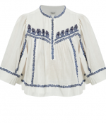 Ecru/Blue Juline Embroidered Cotton Top