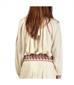 Beige/Red Lena Embroidered Cotton Blouse
